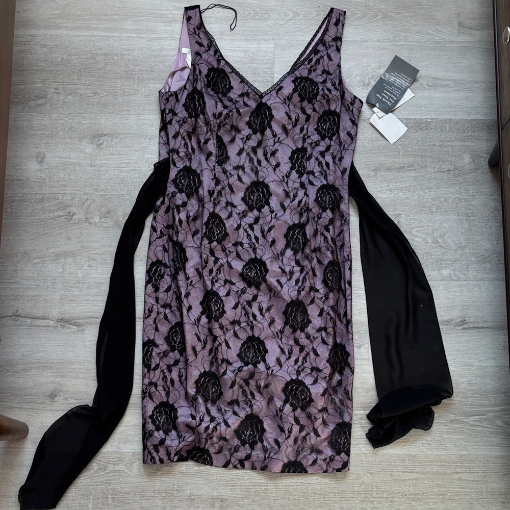 London Times Purple and Black Lace Mini Dress